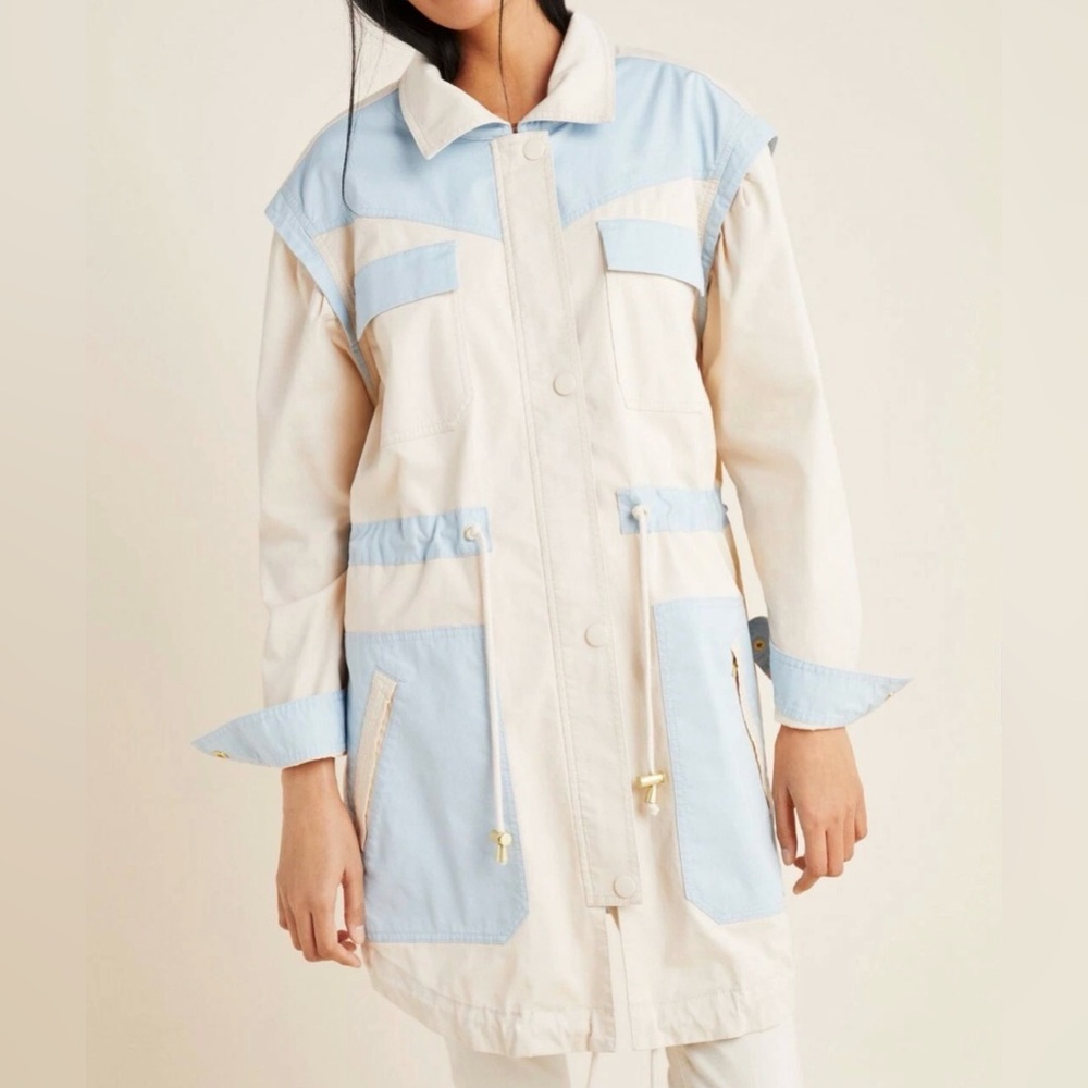 ANTHROPOLOGIE CATELYN OFF-WHITE COLOR BLOCK UTILITY ANORAK JACKET SZ SMALL